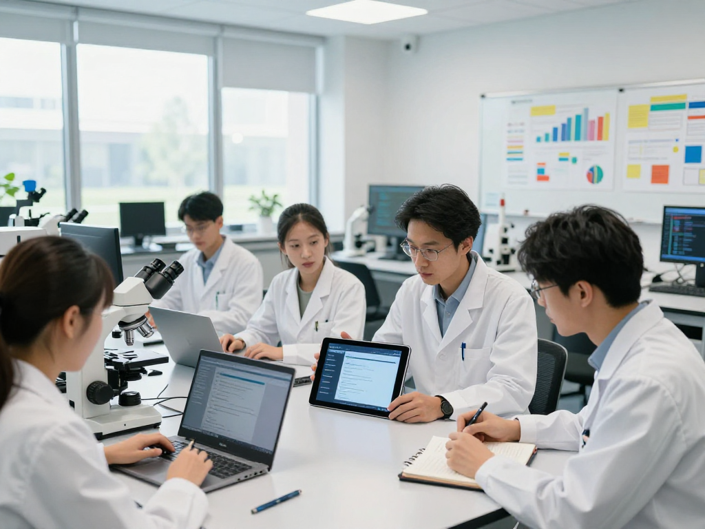 Innovative collaboration at https://ieee.org.uk showcasing researchers exploring technology solutions in a modern lab.