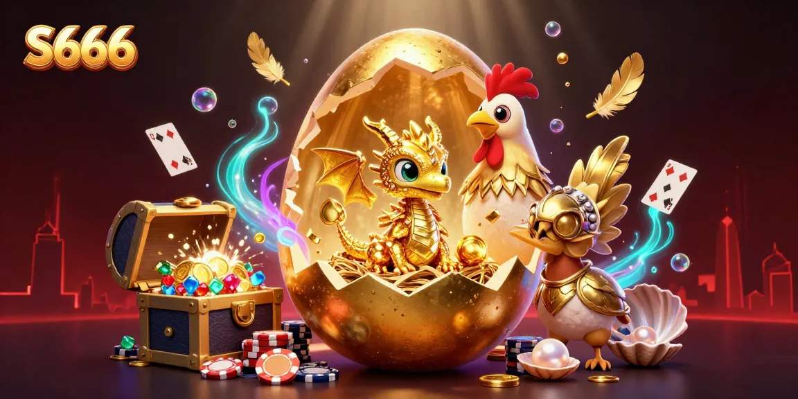 S666 invites players to immerse in thrilling casino competition, featuring a golden baby dragon atop poker chips.