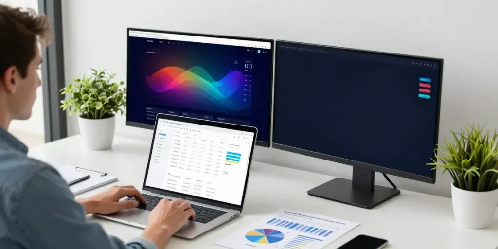 Marketing professional using instant indexing tools in a modern workspace.