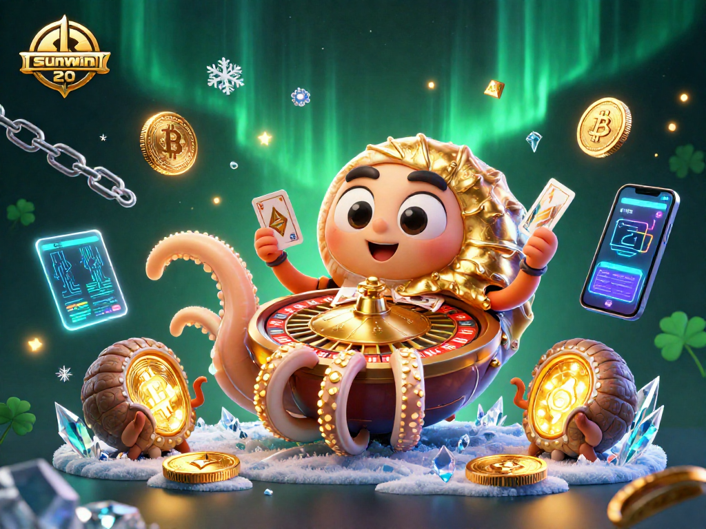 Experience sunwin 20 with a vibrant 3D illustration showcasing dynamic casino elements.