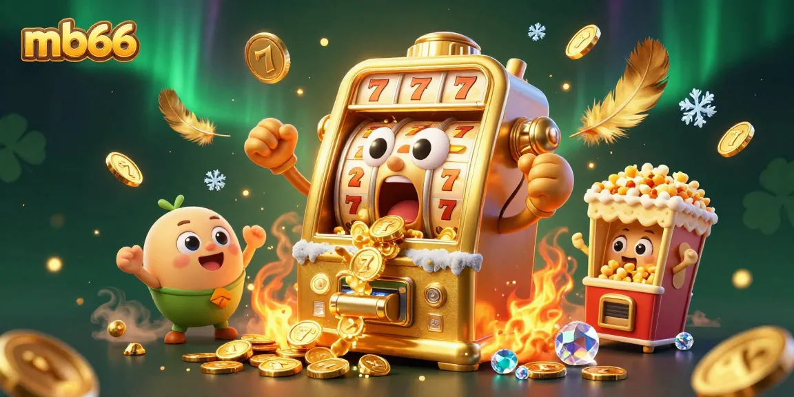 mb66 slot machine celebrates a jackpot with gold coins erupting in a vibrant casino atmosphere.