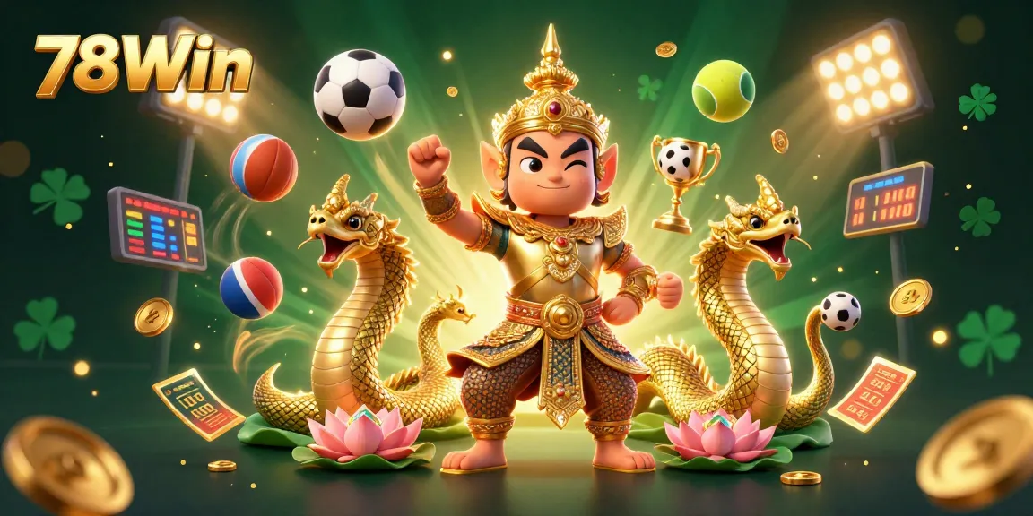 Adds excitement to betting with 78Win's vibrant casino scene featuring golden guardian and Naga serpents.