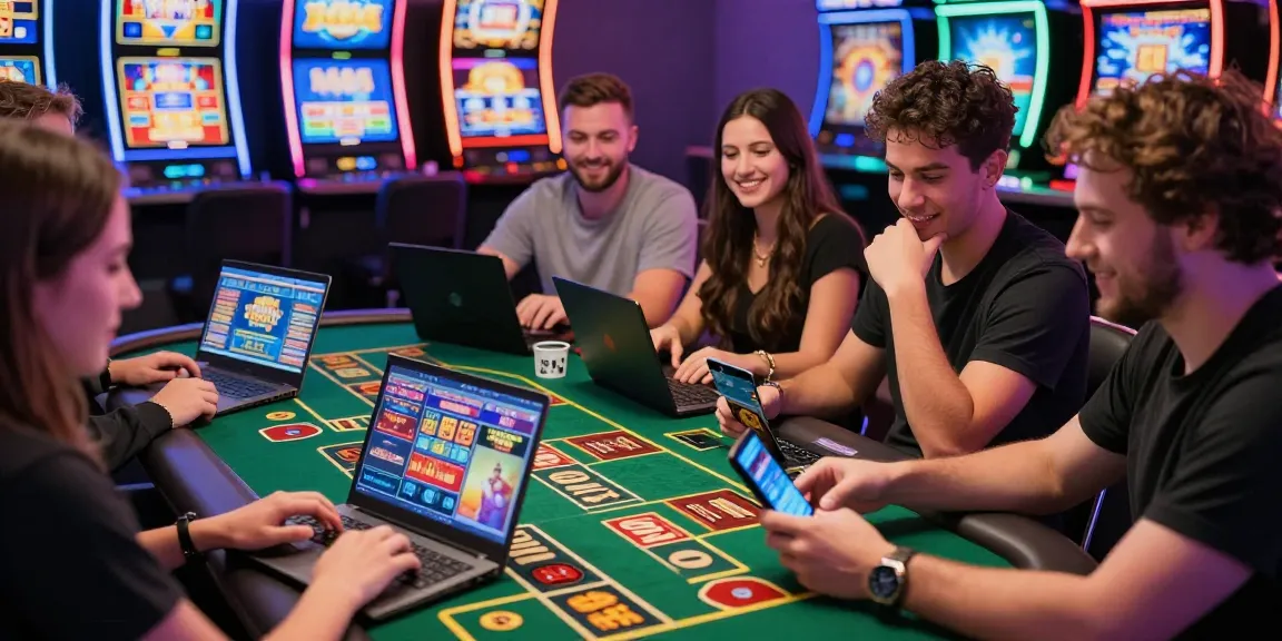 Exciting players enjoying credit card casinos with vibrant games and technology in a modern setting