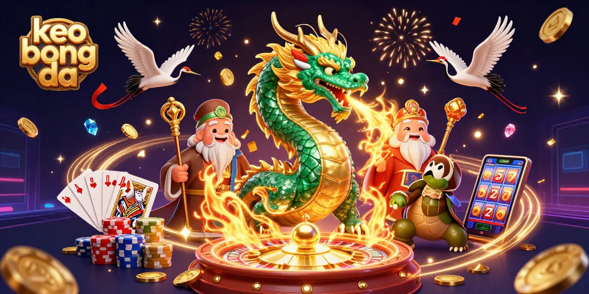 Experience thrilling keo bong da action with dragons, turtles, and vibrant casino elements.
