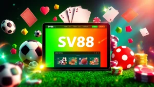 Experience SV88's dynamic online betting platform with vibrant sports icons.