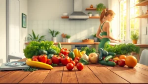 Engaging kitchen scene illustrating Weight Loss through healthy meal preparation.