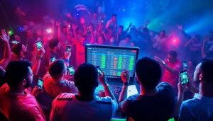 Thrilling sports betting scene illustrating diverse enthusiasts engaging with thabet platforms.