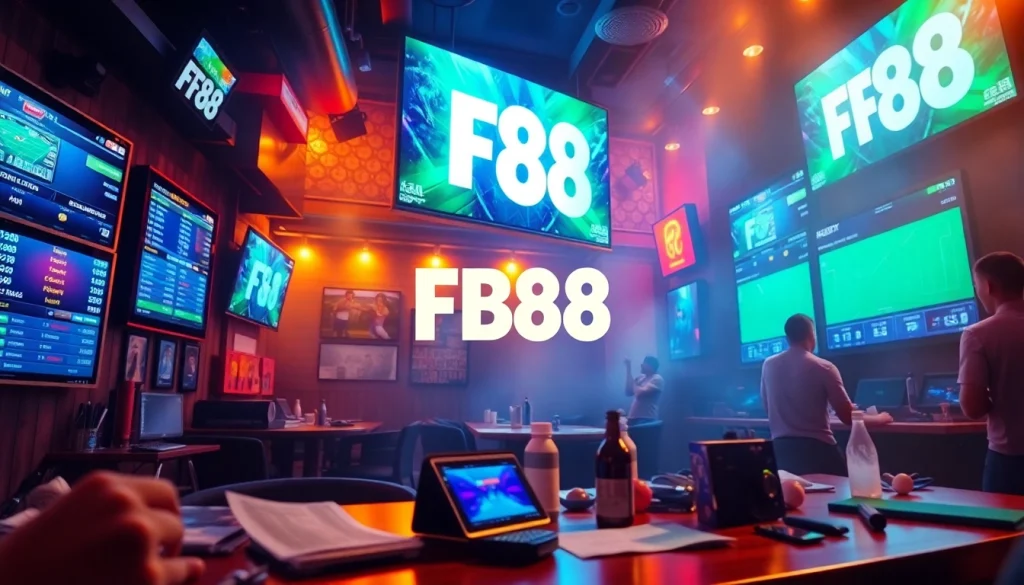 Experience the thrill of sports betting with FB88 in a vibrant sports bar setting.