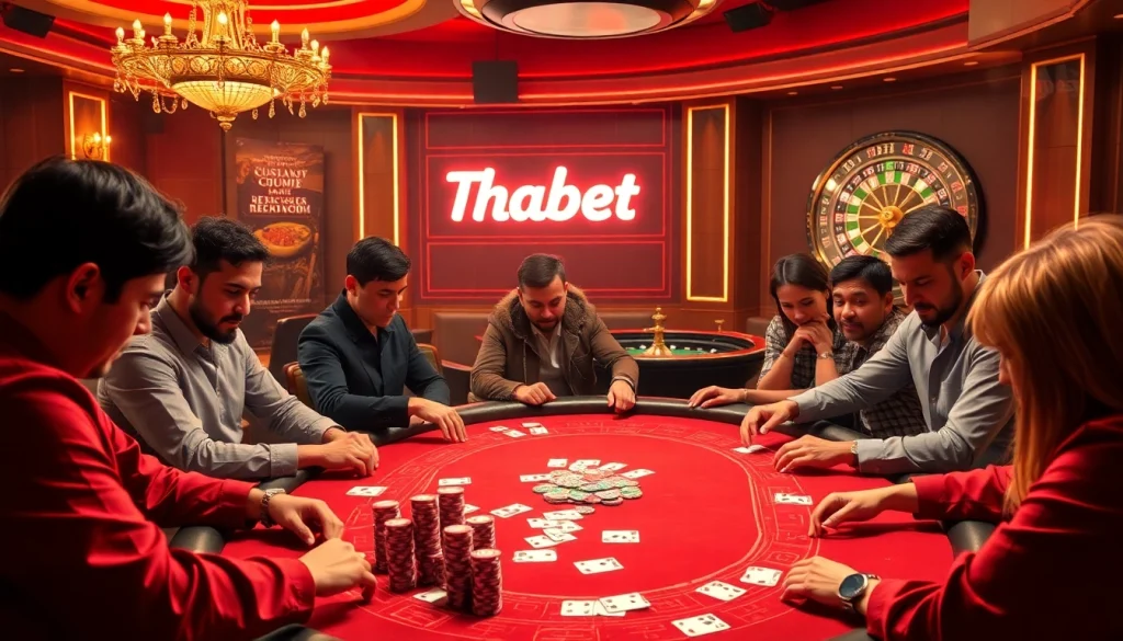 Thabet shines in a thrilling poker setting, showcasing players and vibrant chips.