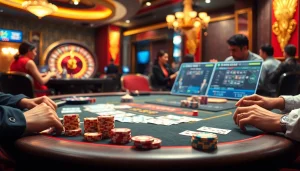 Experience thrilling gameplay at a Nha cai uy tin casino table featuring poker chips and cards.