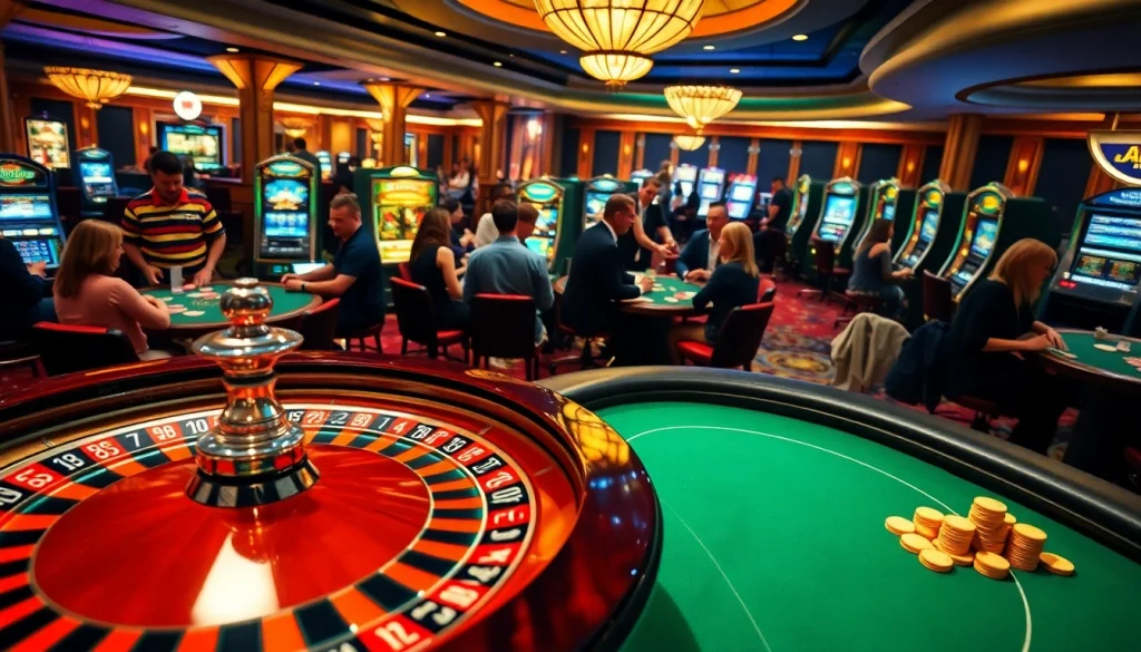 Exciting casino scene highlighting a Casino without Swedish license with vibrant gaming activities.