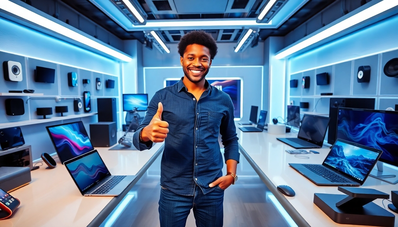 Marques Brownlee showcasing the latest technology gadgets in an innovative studio environment.