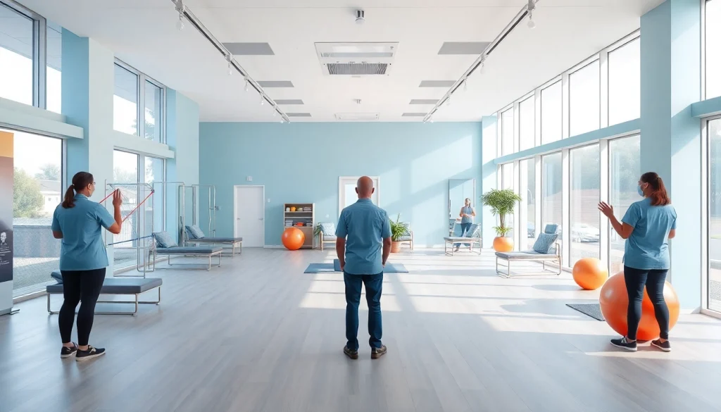 The welcoming environment of a physiotherapy clinic near me, showcasing therapists assisting patients with rehabilitation.