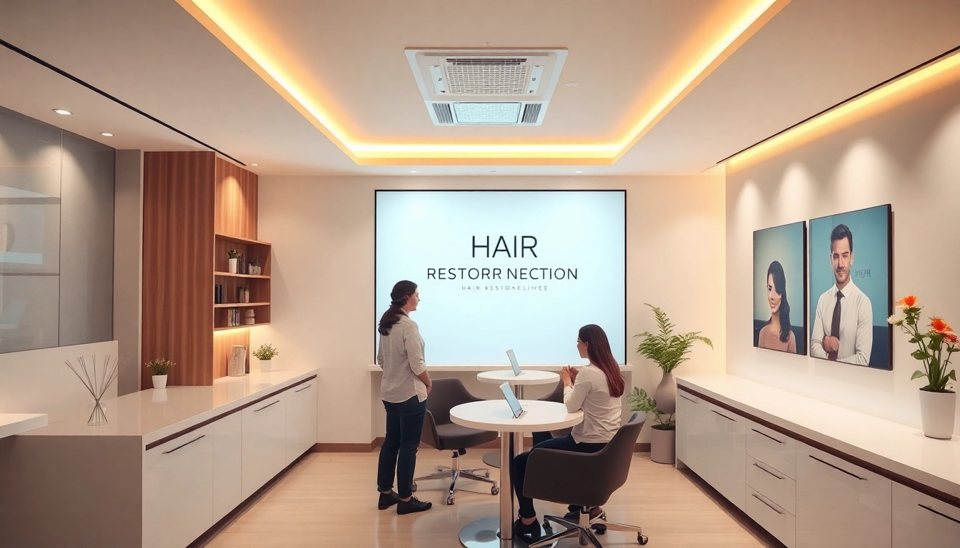 Patients discussing カミノクリニック 口コミ in a relaxing hair restoration clinic.