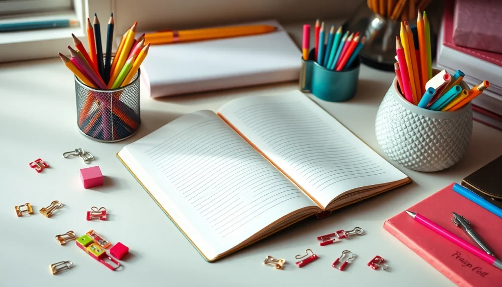 Explore vibrant stationery items, including colorful pens and notebooks, for enhanced creativity.