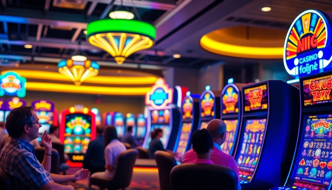 Engaging gaming session featuring Cazinouri online germania with vibrant slot machines and players immersed in excitement.