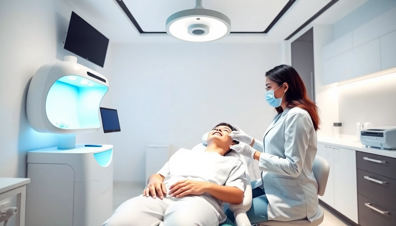 Engaging teeth whitening session at a modern dental clinic in Malaysia.