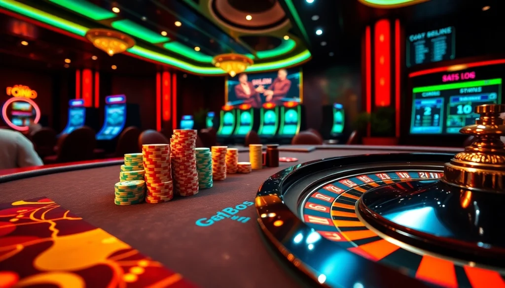 High-stakes gambling at a luxurious RR88.com casino table with colorful poker chips.