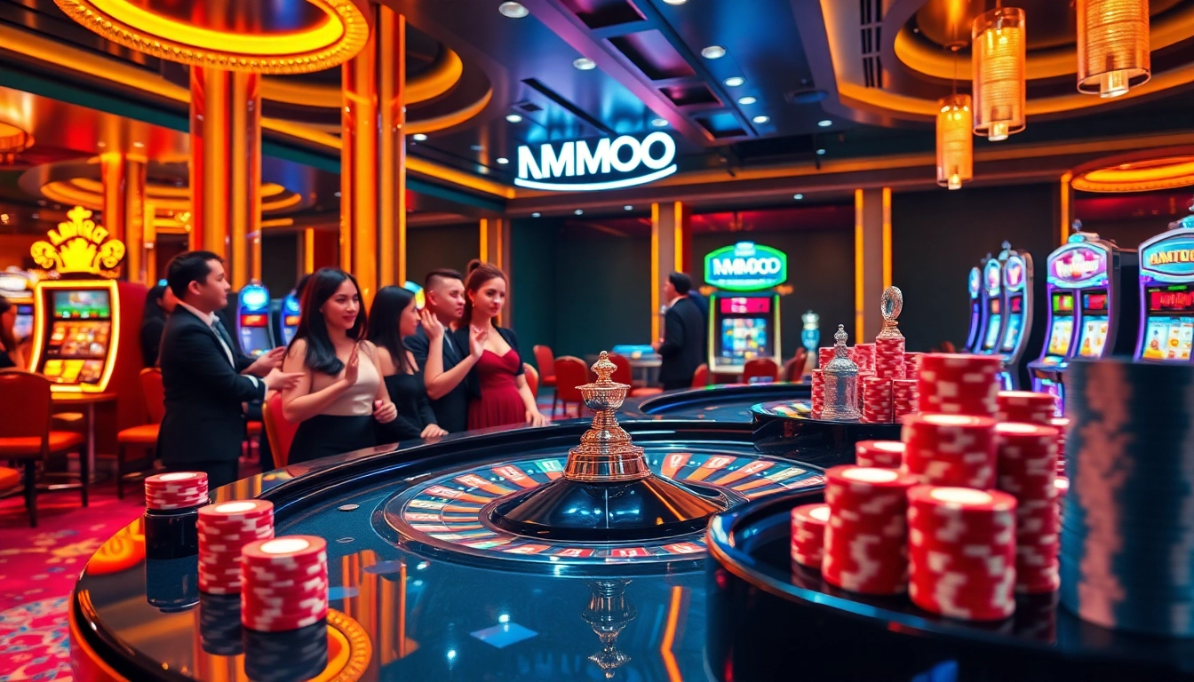 Players enjoying a thrilling game at the MMOO casino, engaging in roulette with excitement.
