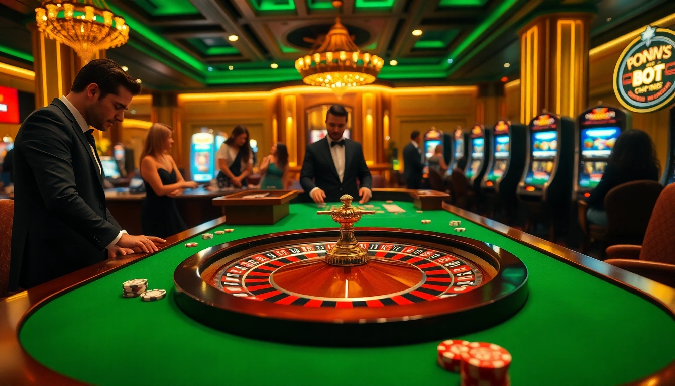 Experience engaging gameplay with F8bet partners at a vibrant roulette table in a luxurious casino setting.