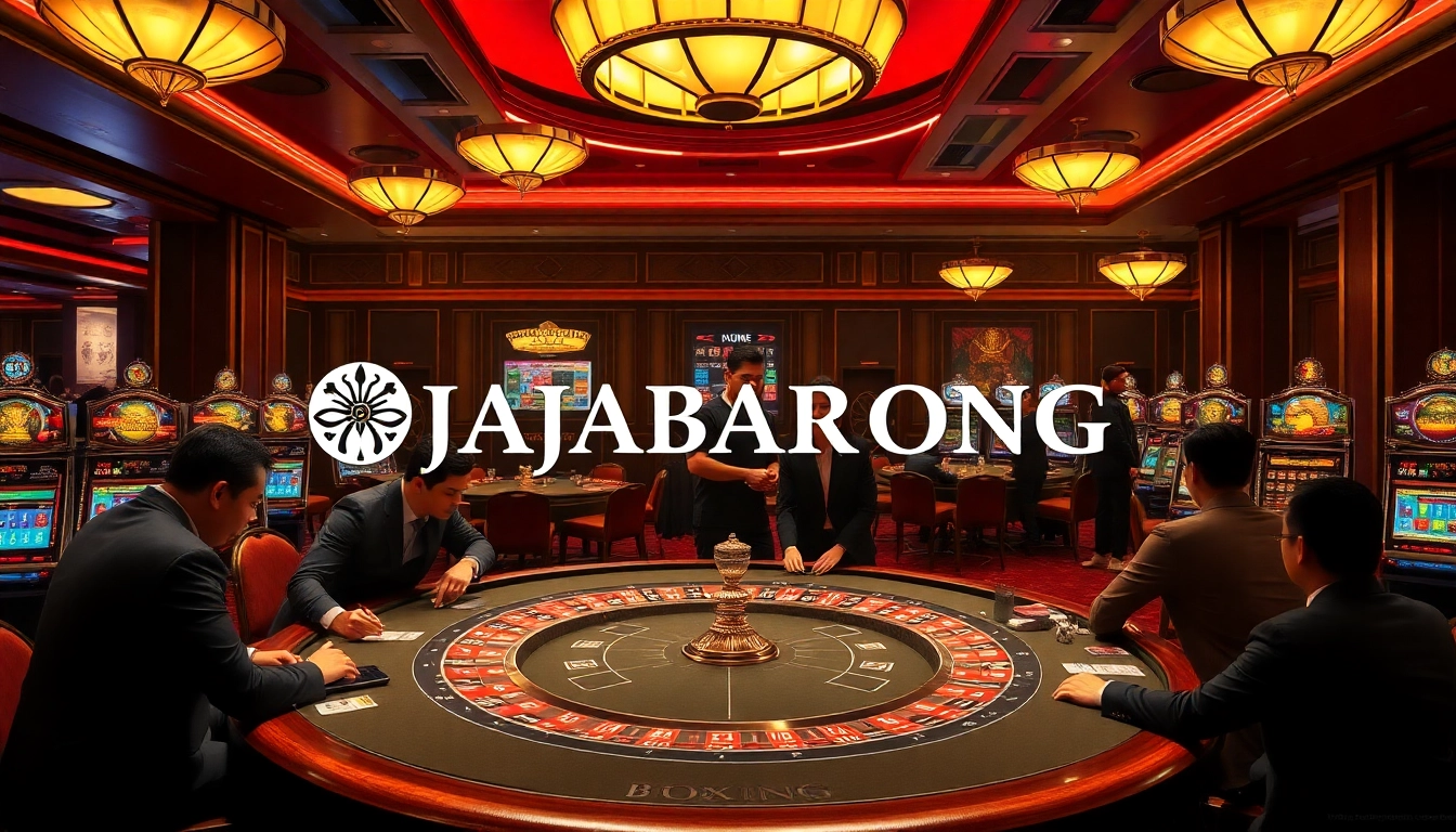 Experience the thrill of gambling at RAJABARONG with vibrant casino tables and joyous players.