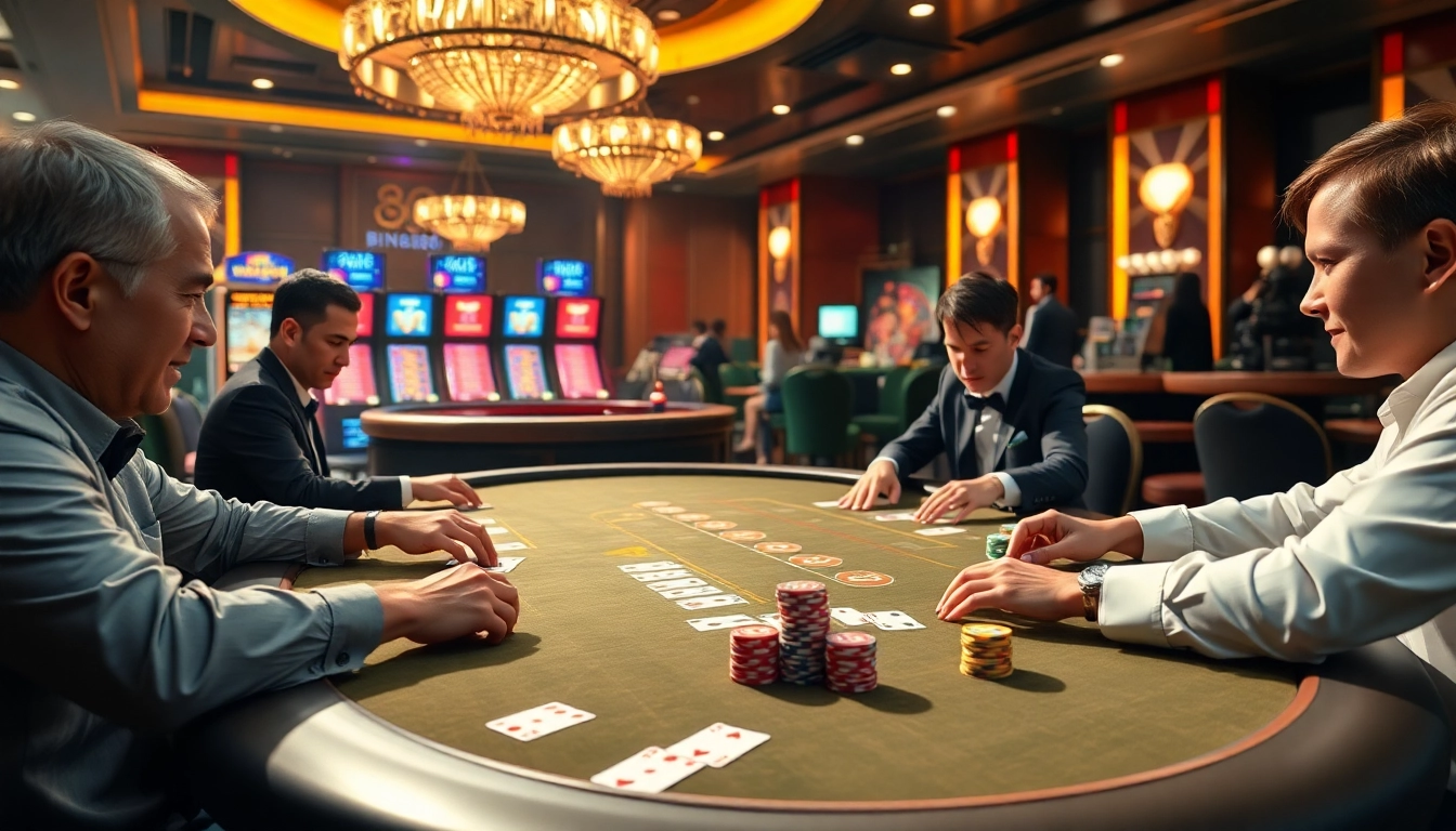 Engage in thrilling gameplay at Bin88 with vibrant poker tables and professional croupiers.