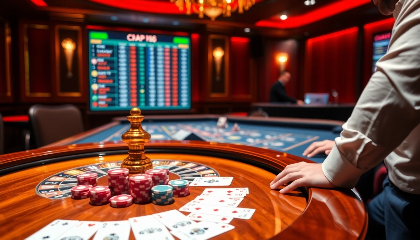 Engage in s8 themed poker at a luxurious casino table with vibrant chips and illuminated roulette wheel.