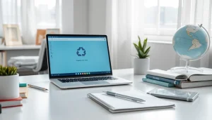 Workspace with 有道词典 interface on a laptop, promoting language learning tools.