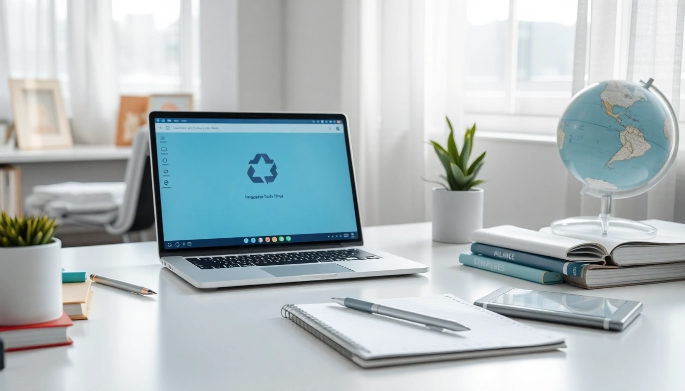 Workspace with 有道词典 interface on a laptop, promoting language learning tools.