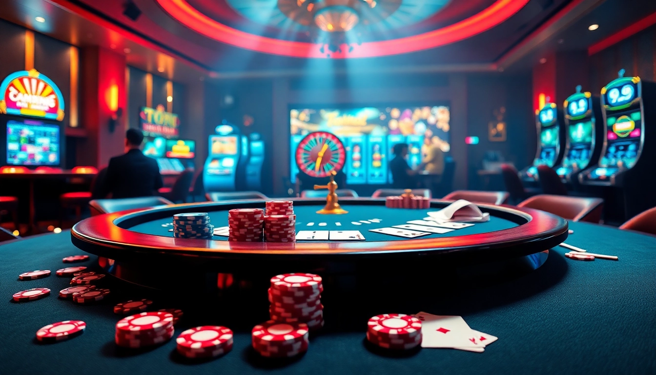 Experience the thrill of Trang Chủ RR88 with professional poker tables and vibrant casino elements.