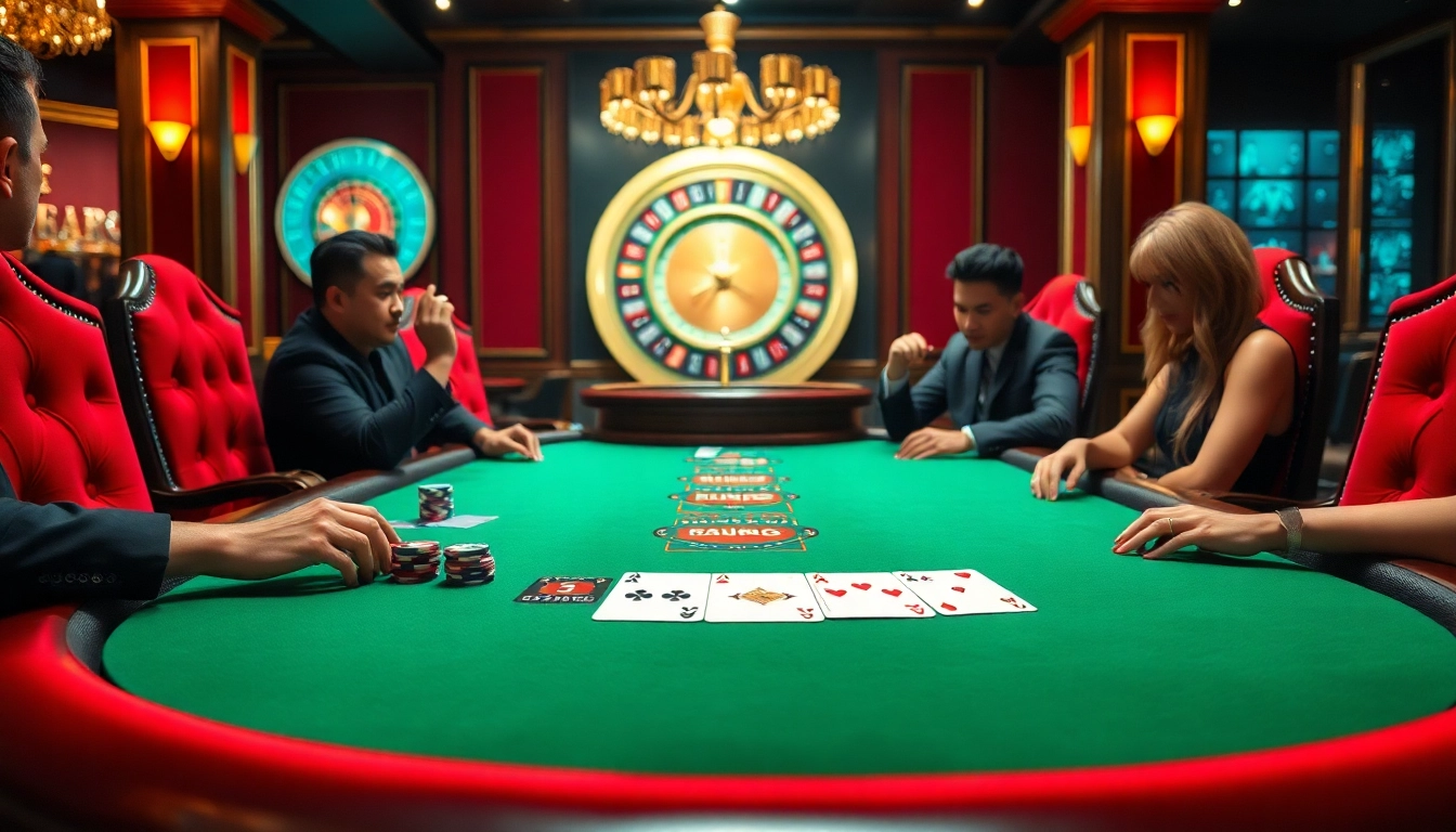 RAJABARONG showcases thrilling poker action at a luxurious casino table with vibrant chips and cards.