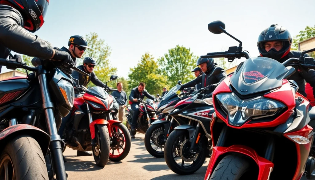 Présentation des accessoires de moto Motopaco avec des designs vibrant et des motards enthousiastes.