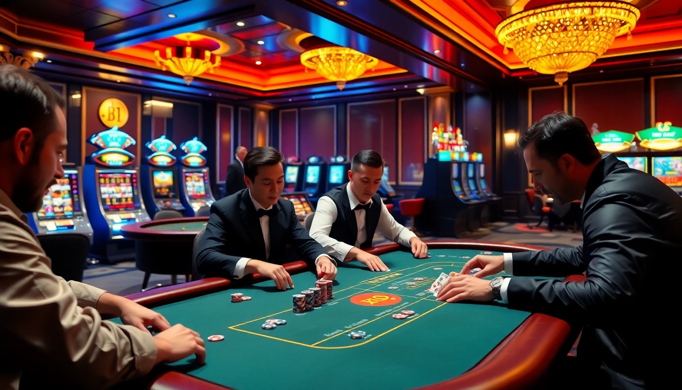 Experience high-stakes gaming at RR88, showcasing intense poker action and vibrant casino visuals.