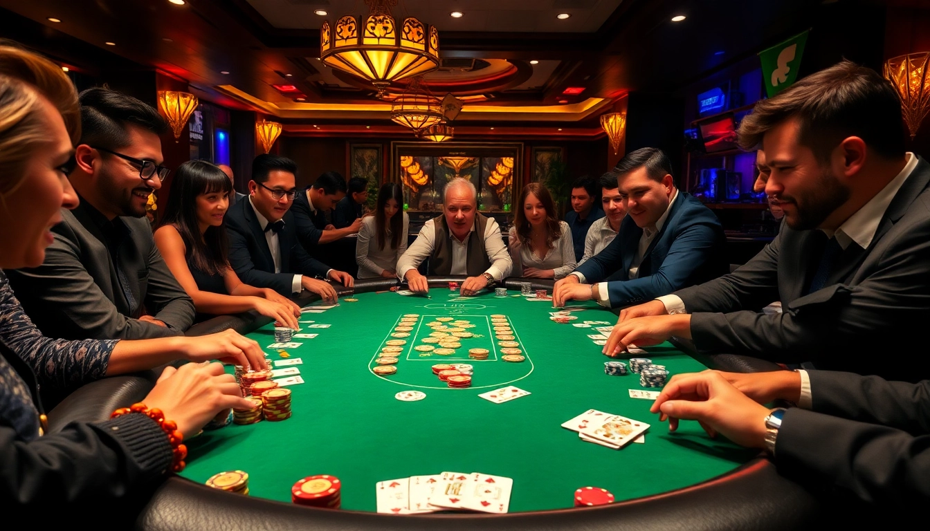 Experience the thrill of winning at HB88 poker table with vibrant chips and players in action.