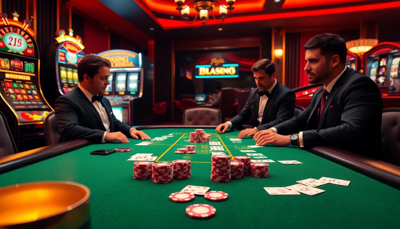 Players engaging in an intense poker game at f168 casino, showcasing chips and cards.