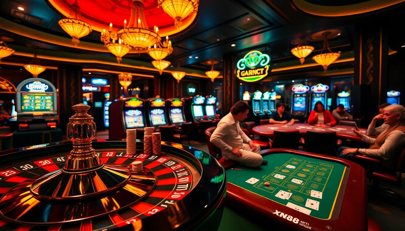 Exciting gameplay at xn88 includes roulette, poker tables, and vibrant slot machines.