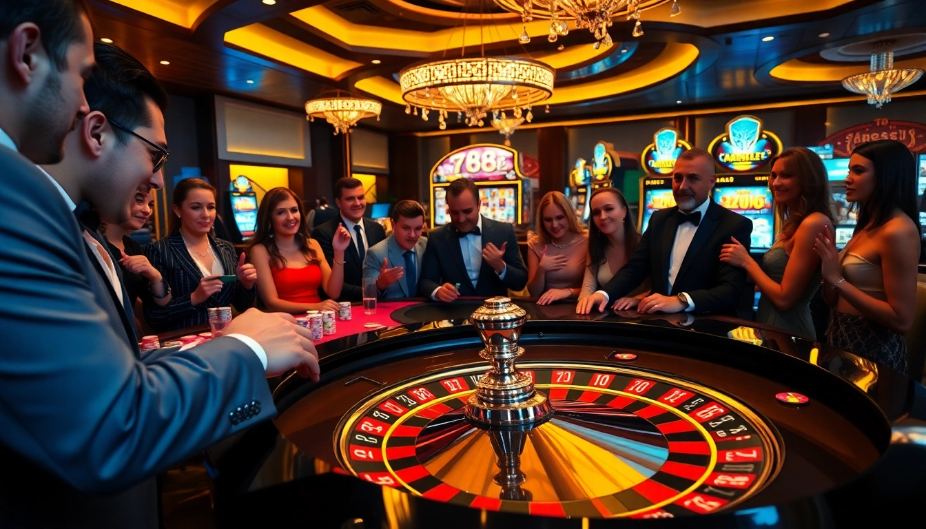 Players at a roulette table celebrating wins at 789b casino with colorful chips.
