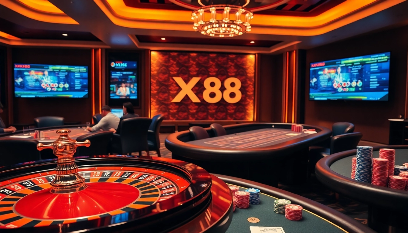 Experience the excitement of XX88 with vibrant roulette and poker table action.