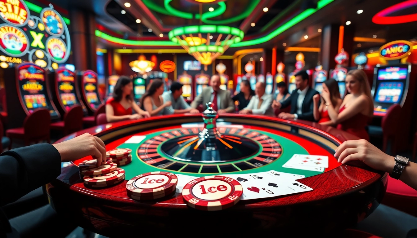 Players engaging in a thrilling gambling experience at the lc 88 roulette table in a luxurious casino.