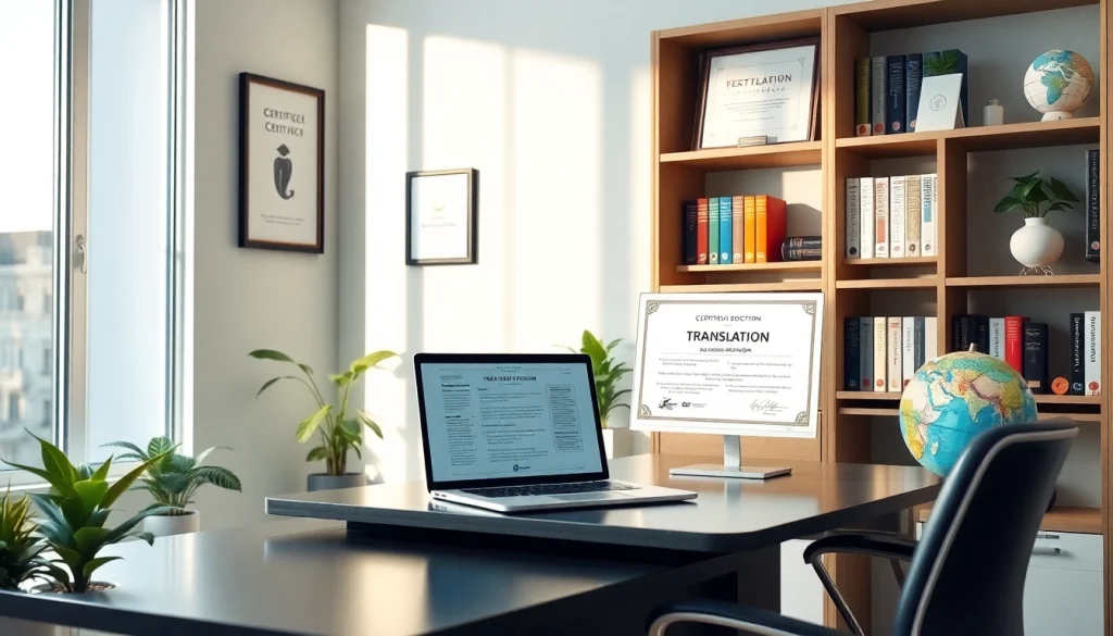 Certified translator office environment showcasing professionalism and expertise