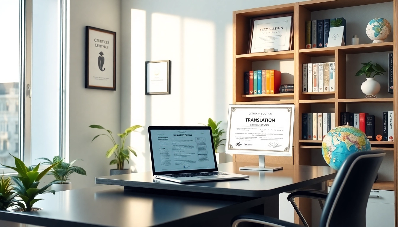 Certified translator office environment showcasing professionalism and expertise