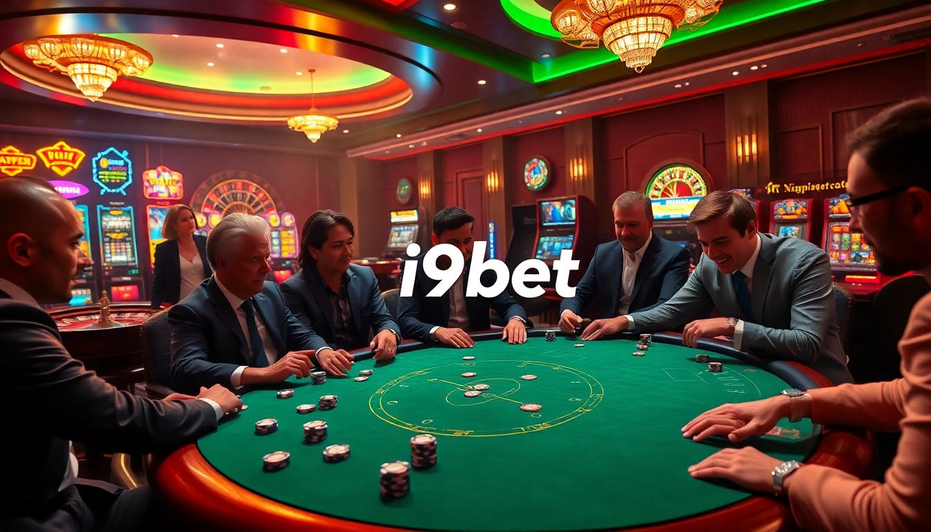 Experience the thrill of i9bet with a luxurious casino atmosphere featuring poker and roulette excitement.