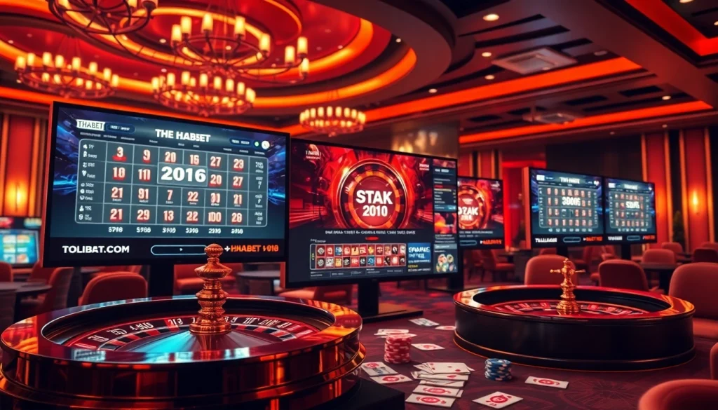 Players enjoying THABET's engaging online casino games with poker chips and roulette wheels.