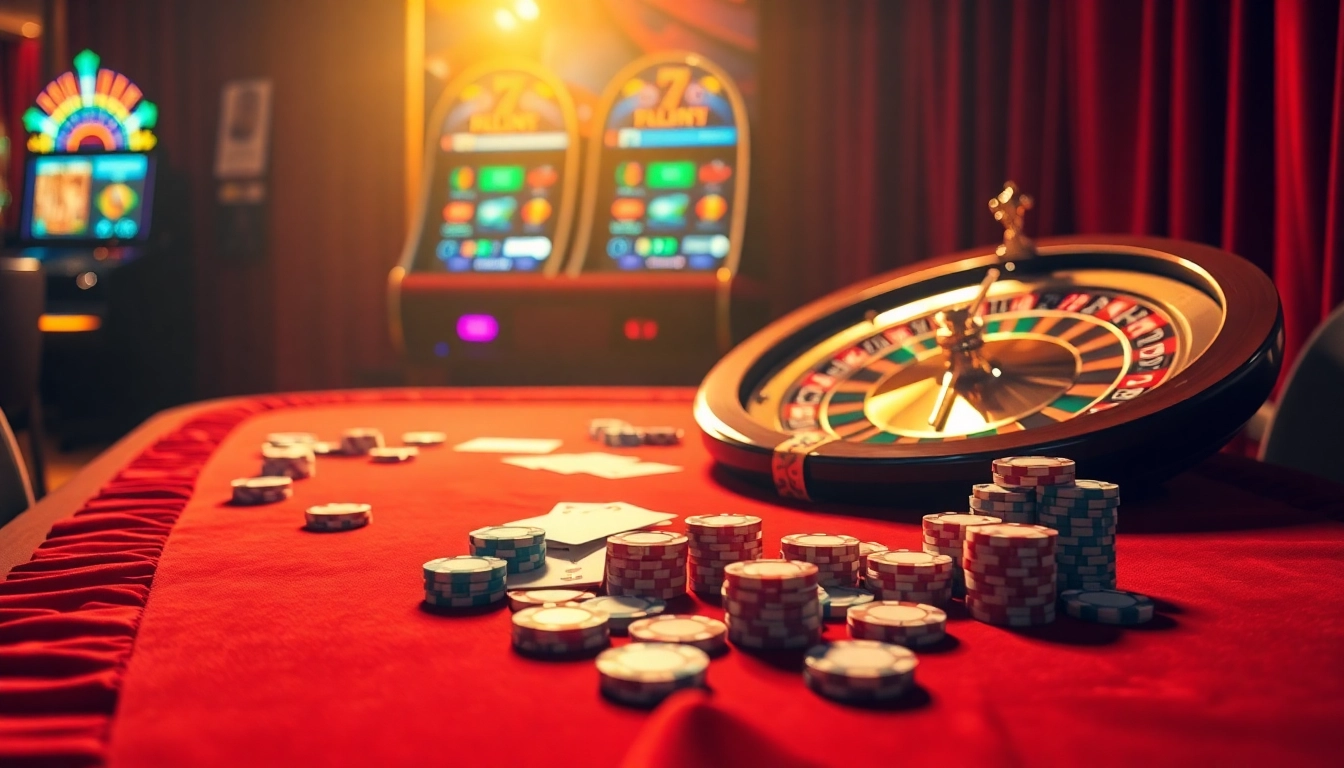 Experience thrilling gambling excitement with 7m at a luxury casino table filled with chips and cards.