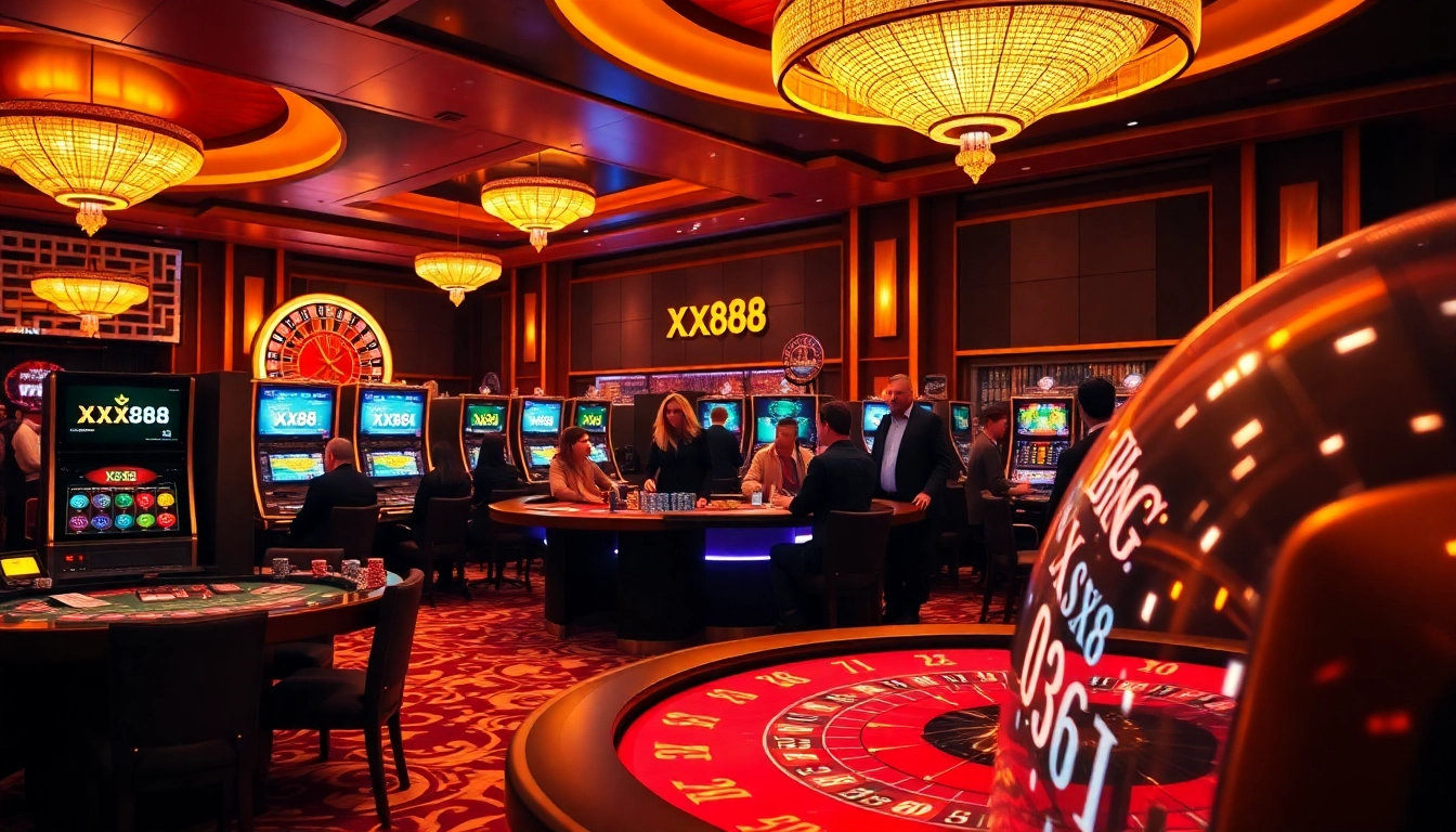 Play thrilling games at xx88's luxurious casino, featuring vibrant tables and exciting action.