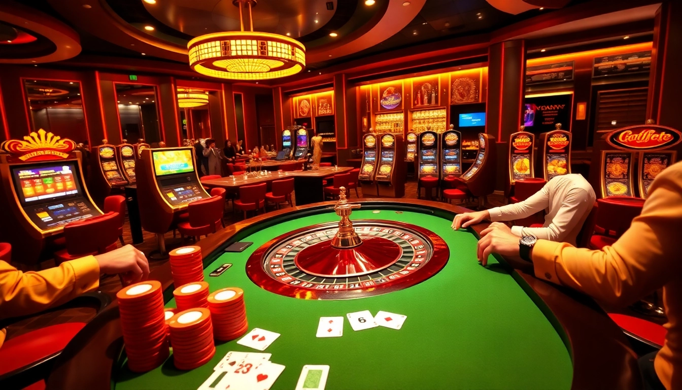 Experience thrilling gameplay at rr88com with players gathered around a high-stakes roulette table amidst luxurious casino decor.