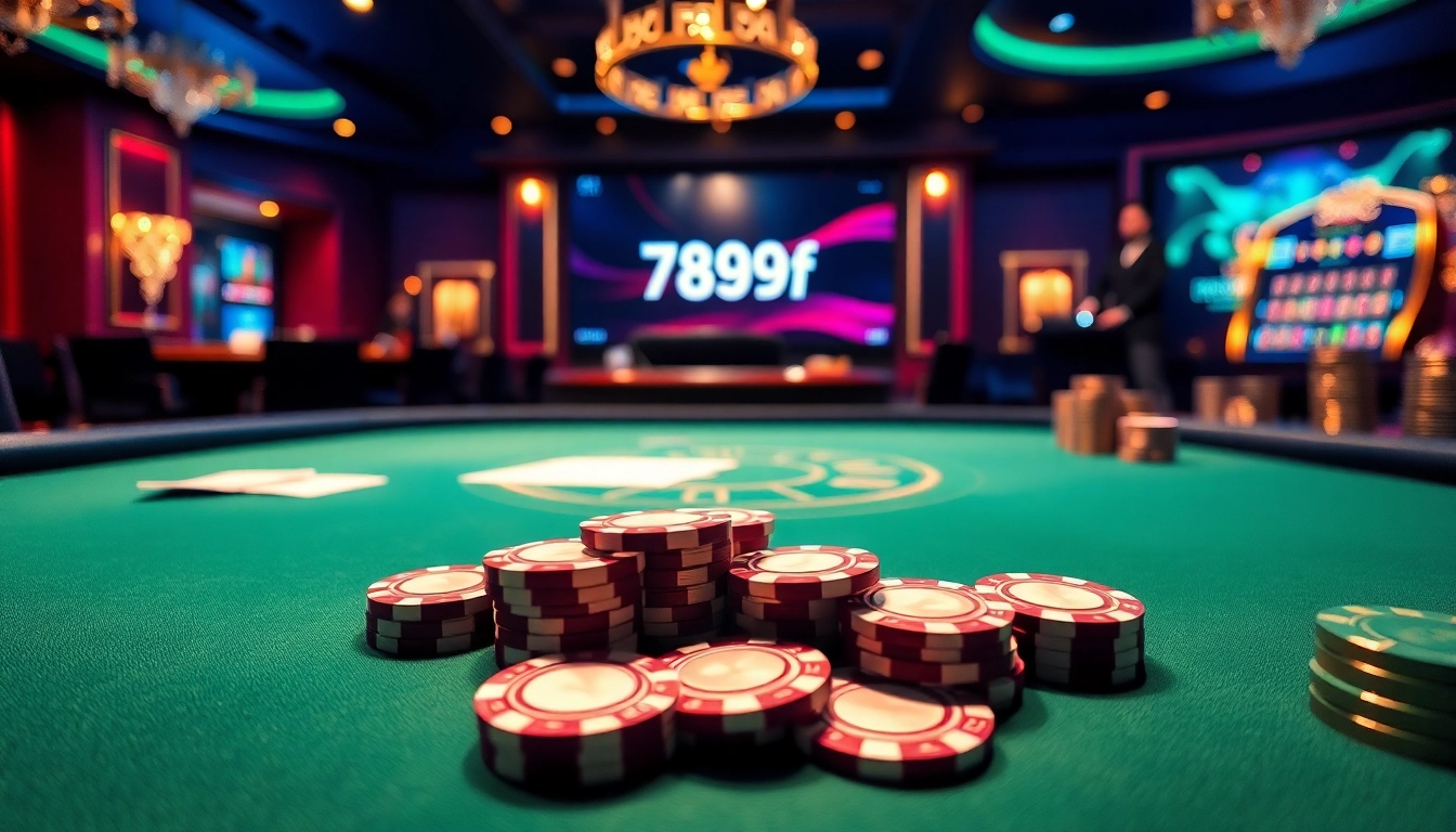 Winning at poker in a vibrant casino setting with 789f tables and chips.