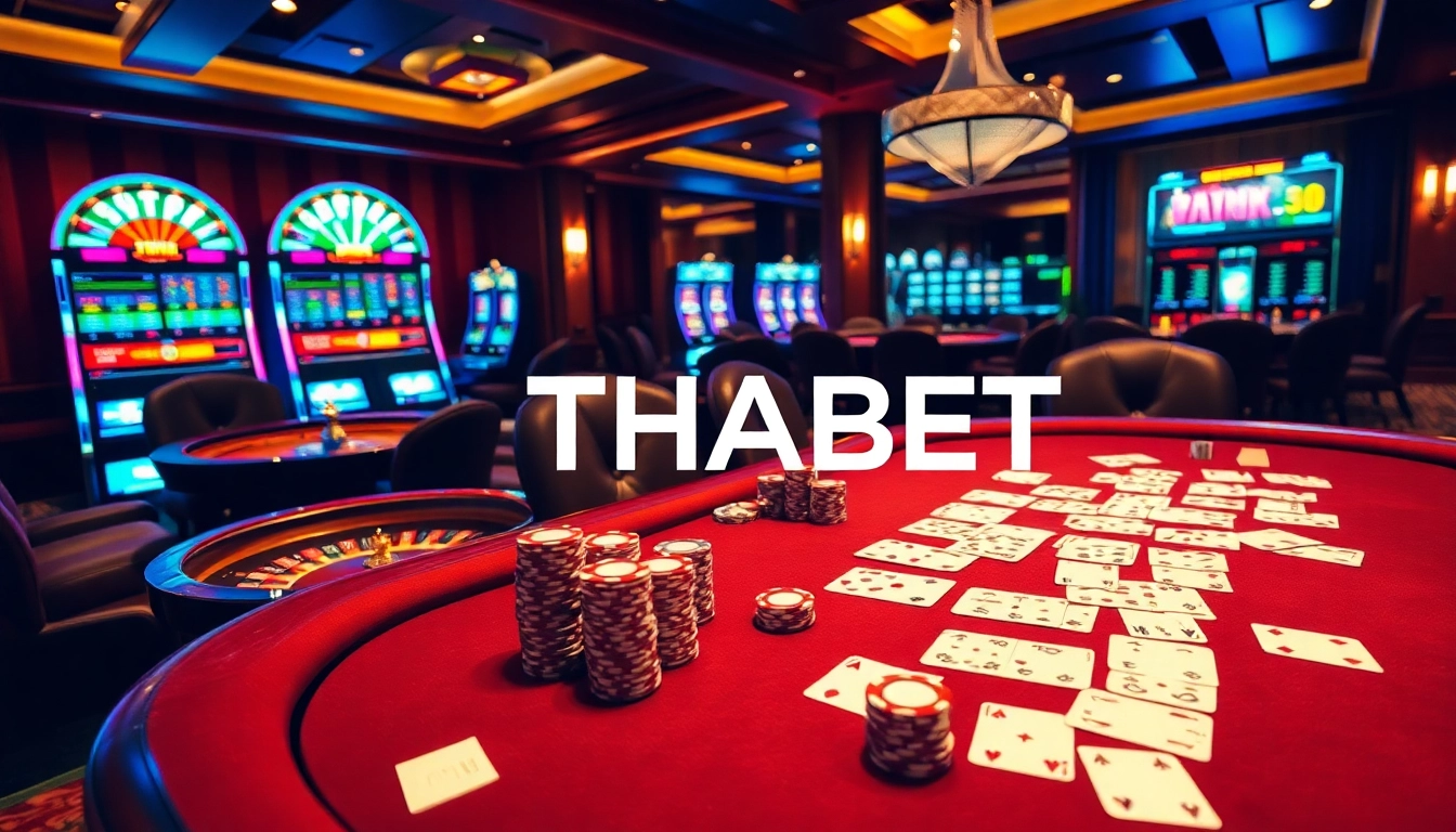 Join THABET players at an engaging poker table surrounded by luxury casino elements.