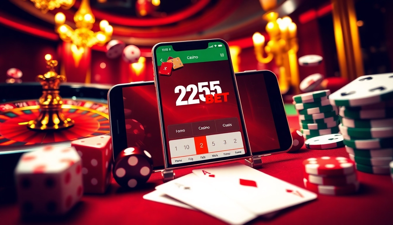 A player enjoying the excitement of the 255BET App in a luxurious casino setting with poker chips and a roulette wheel.