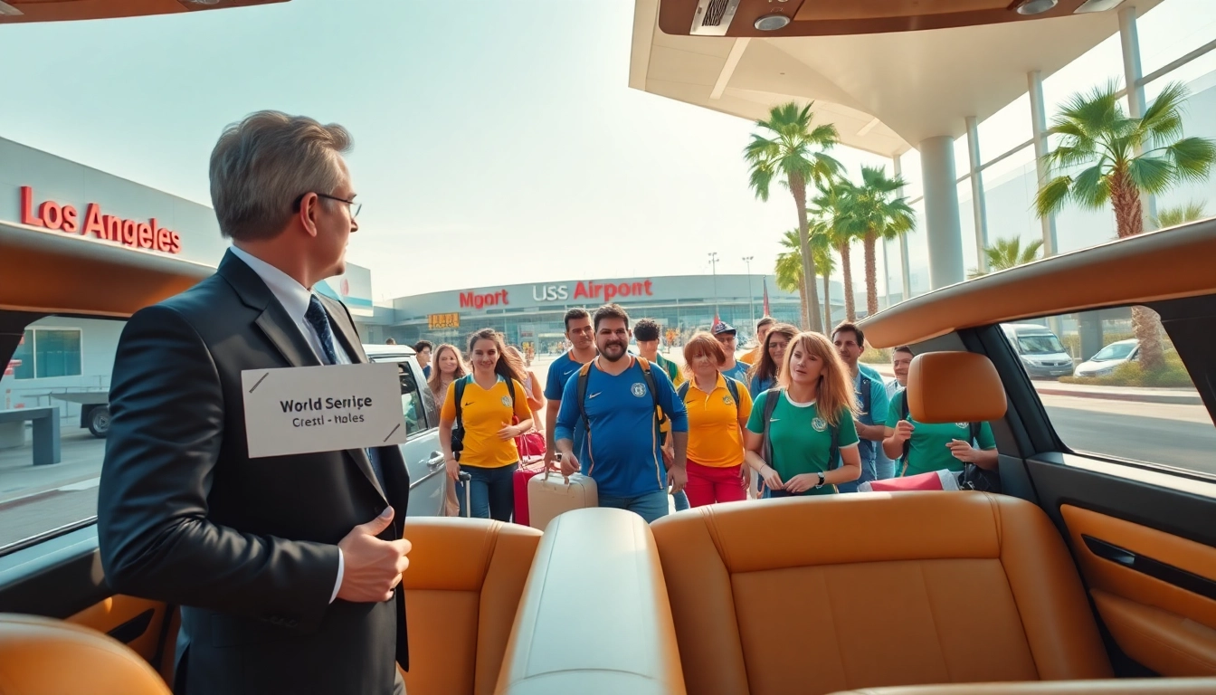 World Cup Group Transportation with a luxurious limousine and professional chauffeur welcoming fans at the LA airport.